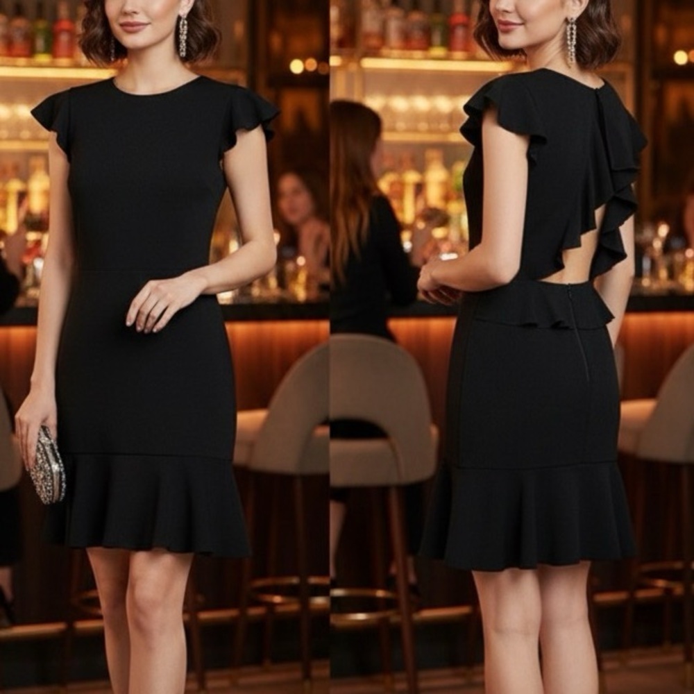 JAYGODFREY Black Ruffle Open Back Dress